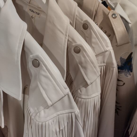 MAIN STRIP CREAM FRINGED SHORT CROP JACKET Boho WOMANS Large - Picture 11 of 11